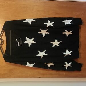 EUC lightweight black sweater with stars